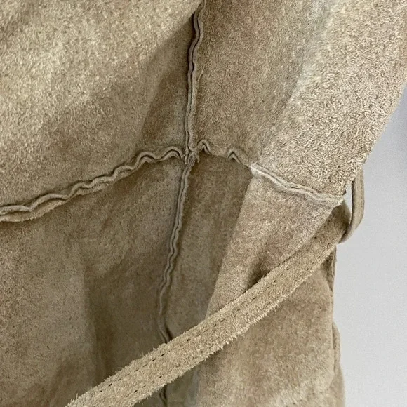 Vintage Blue Asphalt Tan 100% leather Open Front Long Coat Size M - Picture 5 of 16